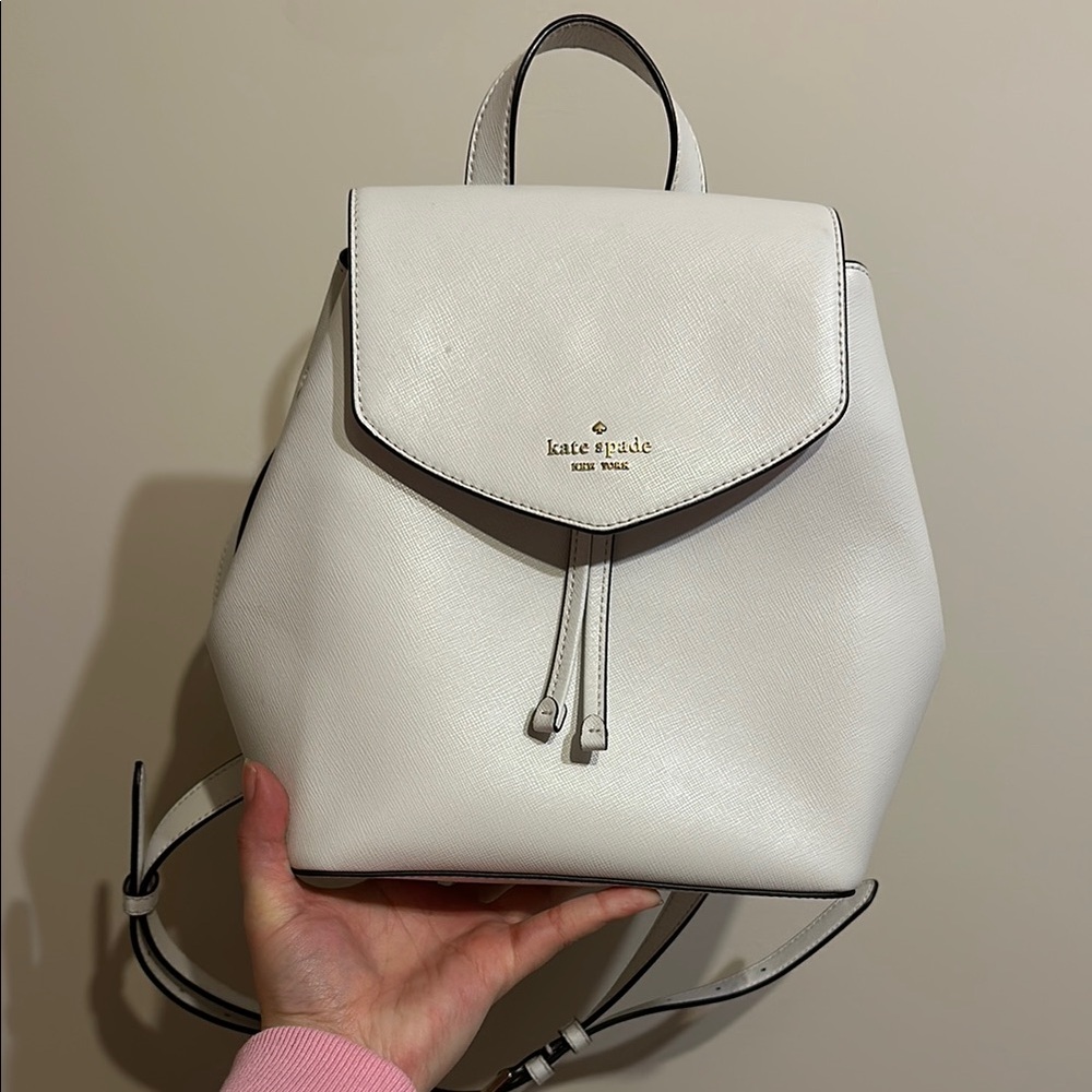 Kate Spade White Leather Backpack with Flap Closure